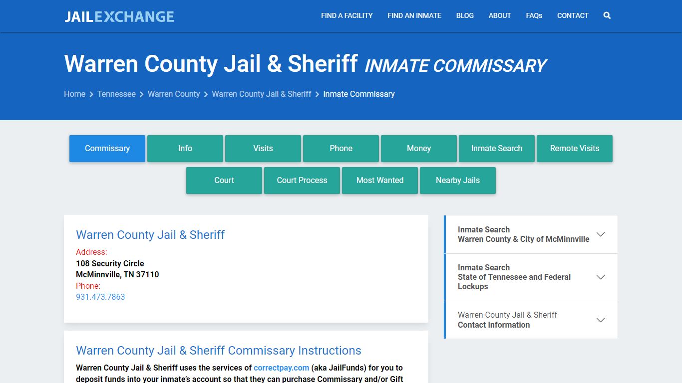 Inmate Commissary, Care Packs - Warren County Jail & Sheriff, TN