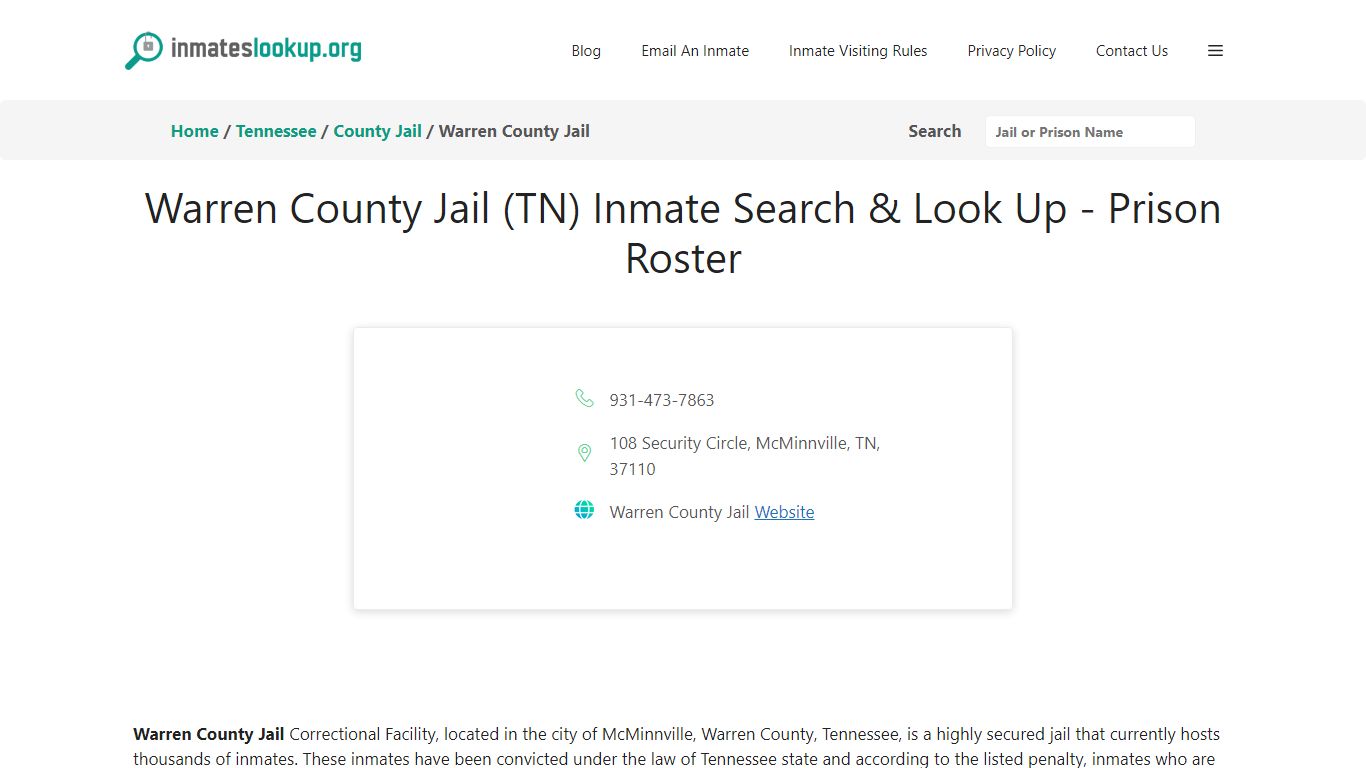 Warren County Jail (TN) Inmate Search & Look Up - Prison Roster
