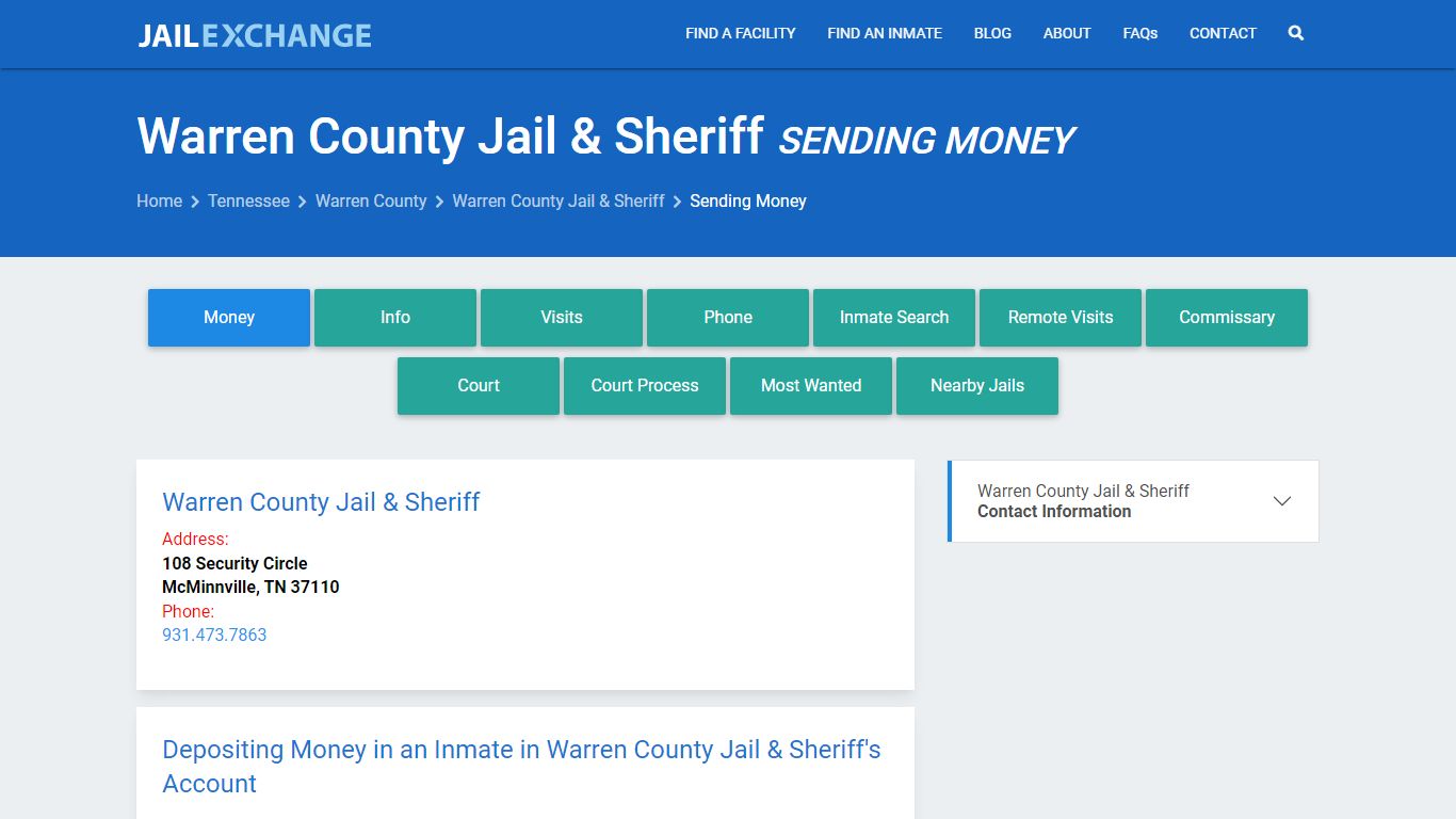 Send Money to Inmate - Warren County Jail & Sheriff, TN